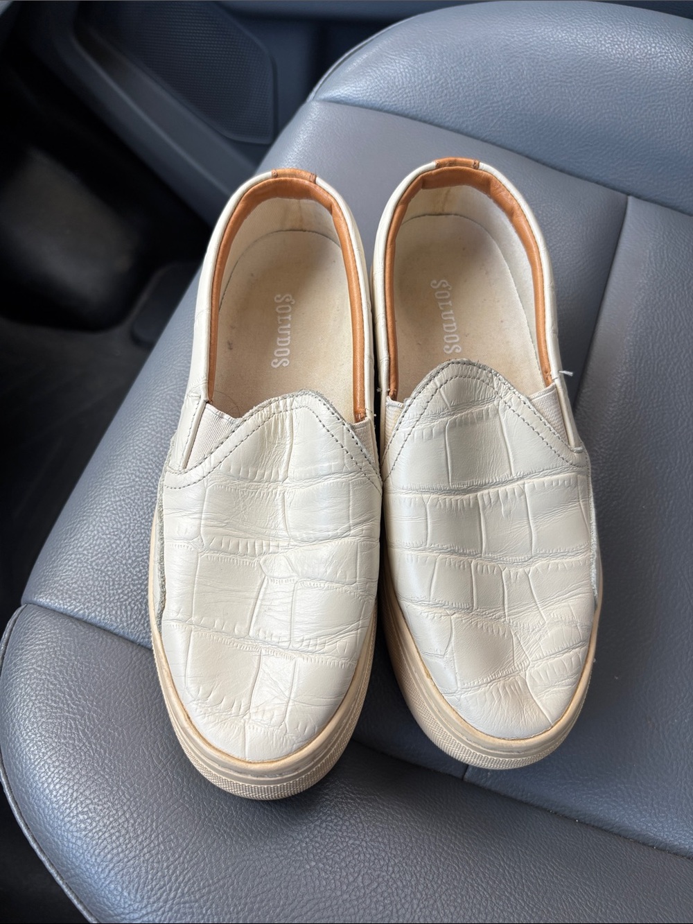 Soludos Ivory Croc-Embossed Slip-On Sneakers